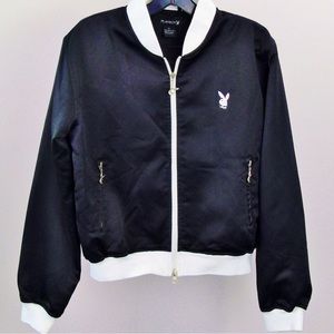 COPY - Vintage Playboy Bomber Jacket Black Satin Bunny Zipper